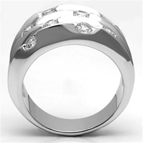 3W275 - Rhodium Brass Ring with AAA Grade CZ  in Clear-2