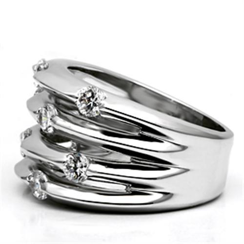 3W275 - Rhodium Brass Ring with AAA Grade CZ  in Clear-3