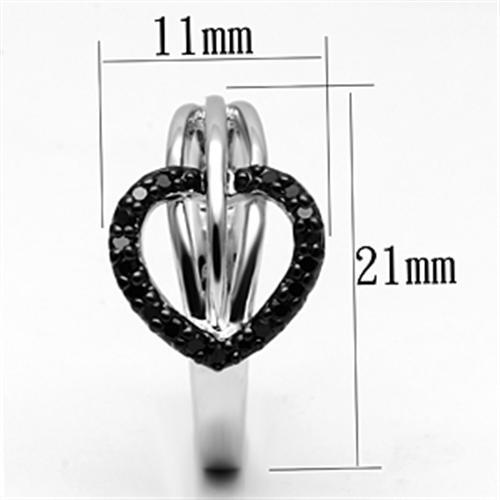 3W277 - Rhodium + Ruthenium Brass Ring with AAA Grade CZ  in Black Diamond-1