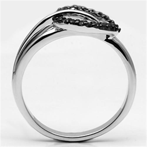 3W277 - Rhodium + Ruthenium Brass Ring with AAA Grade CZ  in Black Diamond-2