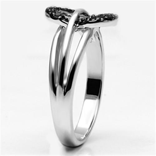 3W277 - Rhodium + Ruthenium Brass Ring with AAA Grade CZ  in Black Diamond-3