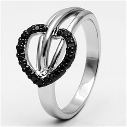 3W277 - Rhodium + Ruthenium Brass Ring with AAA Grade CZ  in Black Diamond-4