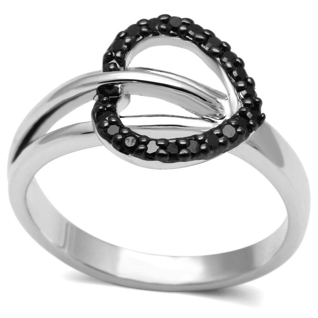 3W277 - Rhodium + Ruthenium Brass Ring with AAA Grade CZ  in Black Diamond-0