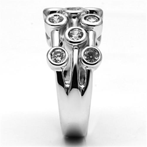 3W280 - Rhodium Brass Ring with AAA Grade CZ  in Clear-3