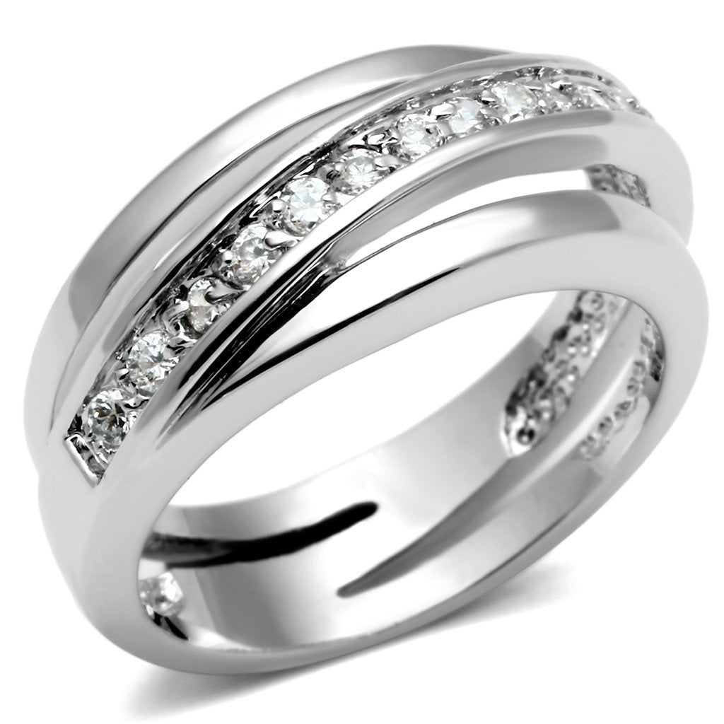 3W284 - Rhodium Brass Ring with AAA Grade CZ  in Clear-0