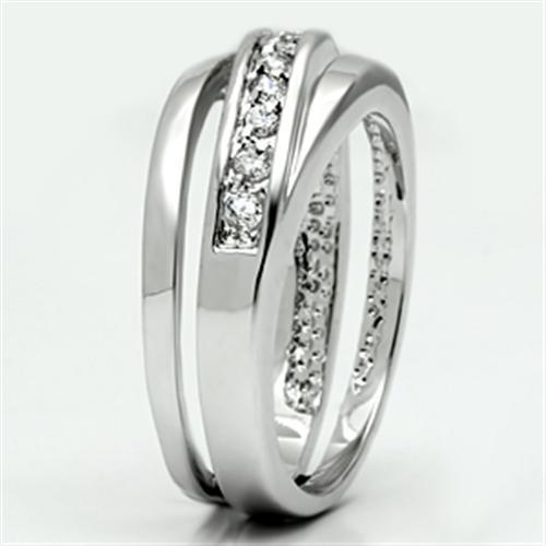 3W284 - Rhodium Brass Ring with AAA Grade CZ  in Clear-3