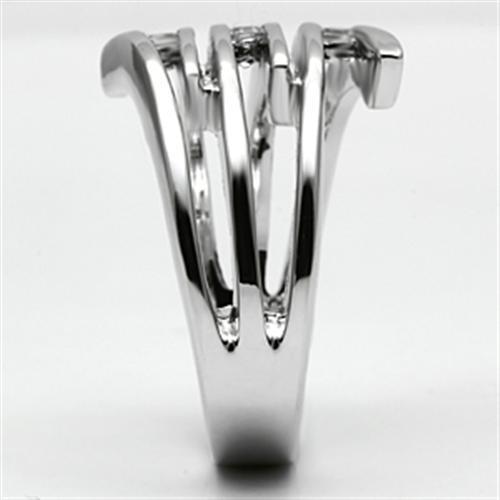 3W285 - Rhodium Brass Ring with AAA Grade CZ  in Clear-3