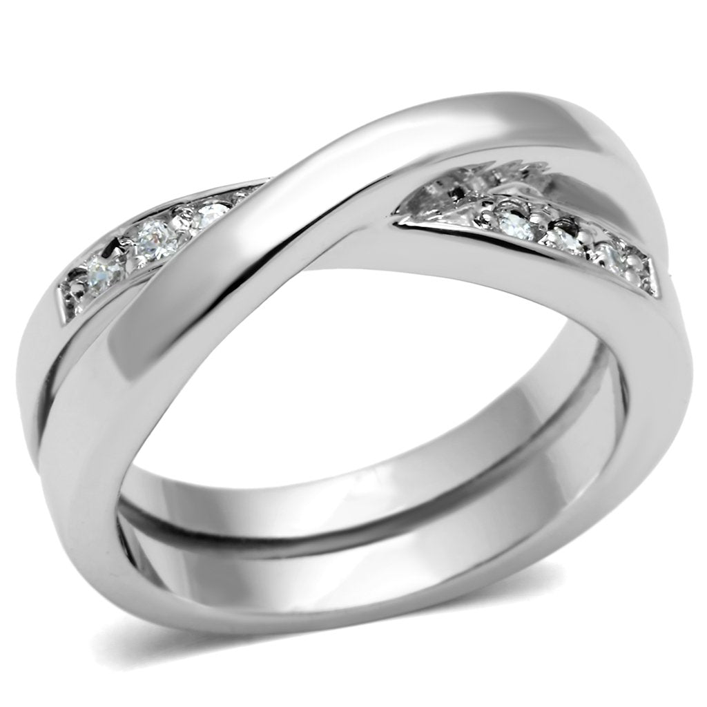 3W287 - Rhodium Brass Ring with AAA Grade CZ  in Clear-0