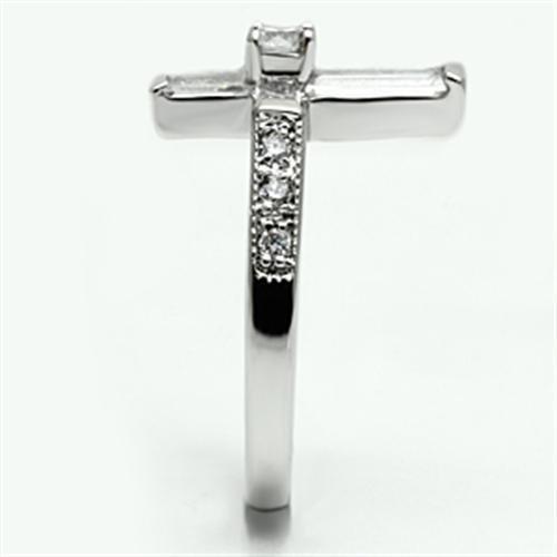 3W288 - Rhodium Brass Ring with AAA Grade CZ  in Clear-3