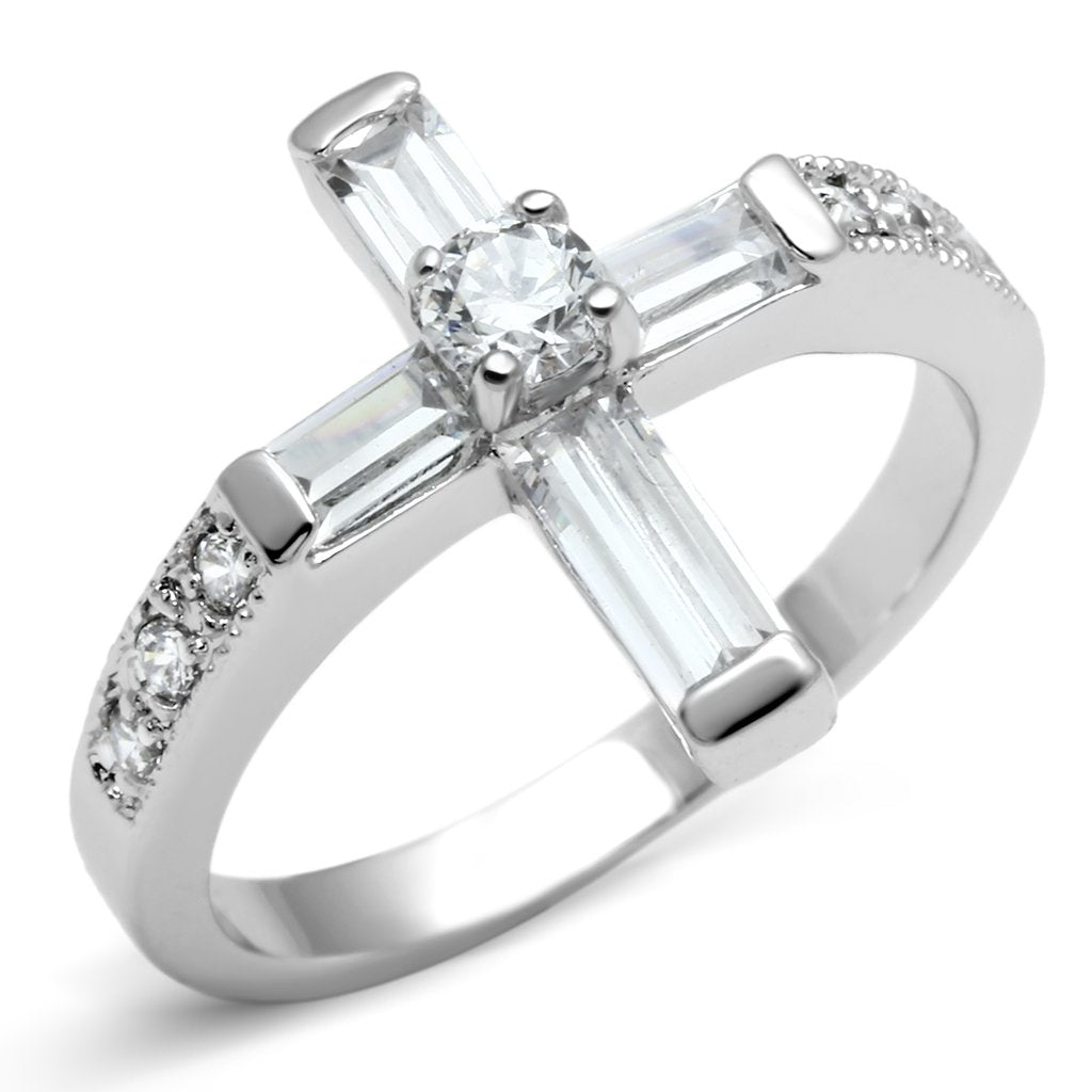 3W288 - Rhodium Brass Ring with AAA Grade CZ  in Clear-0