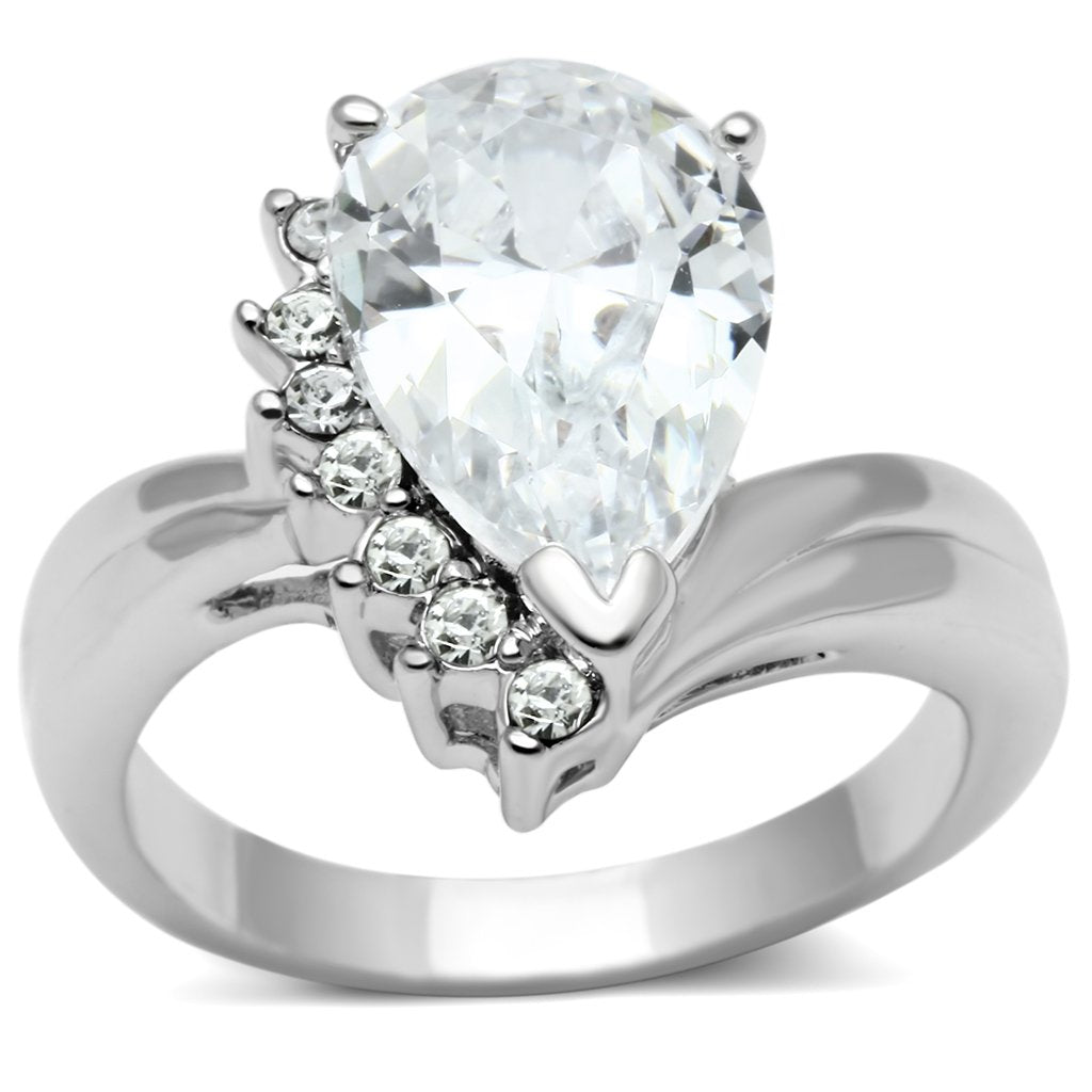 3W292 - Rhodium Brass Ring with AAA Grade CZ  in Clear-0