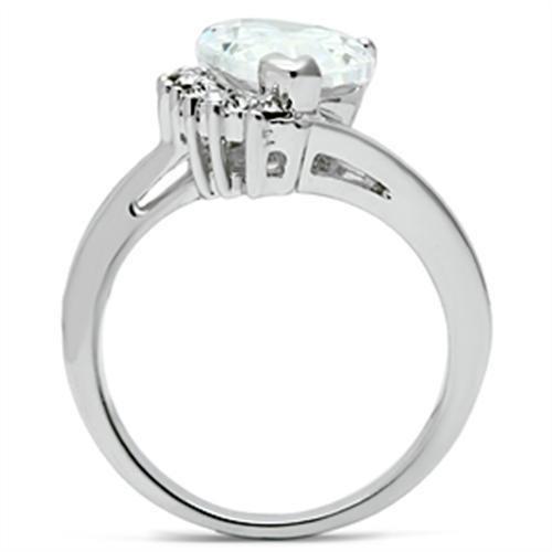 3W292 - Rhodium Brass Ring with AAA Grade CZ  in Clear-2