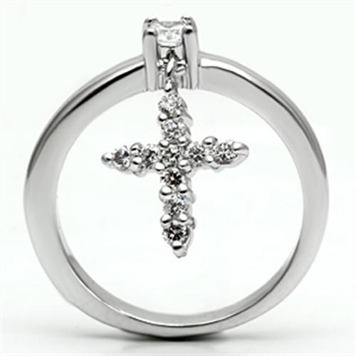 3W293 - Rhodium Brass Ring with AAA Grade CZ  in Clear-2