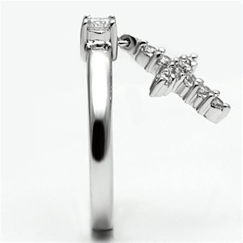 3W293 - Rhodium Brass Ring with AAA Grade CZ  in Clear-3