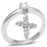 3W293 - Rhodium Brass Ring with AAA Grade CZ  in Clear-0