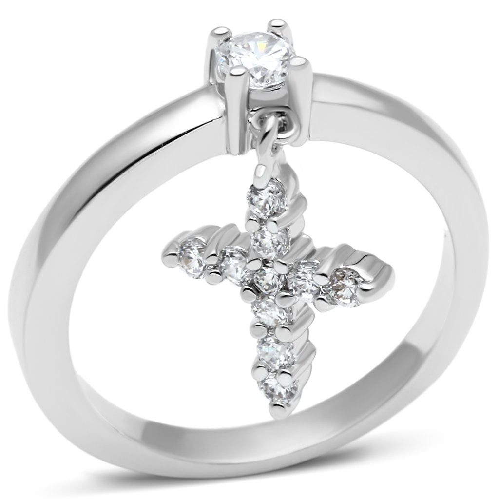 3W293 - Rhodium Brass Ring with AAA Grade CZ  in Clear-0