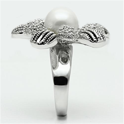 3W294 - Rhodium Brass Ring with Synthetic Pearl in White-3