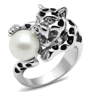 3W297 - Rhodium Brass Ring with Synthetic Pearl in White-0