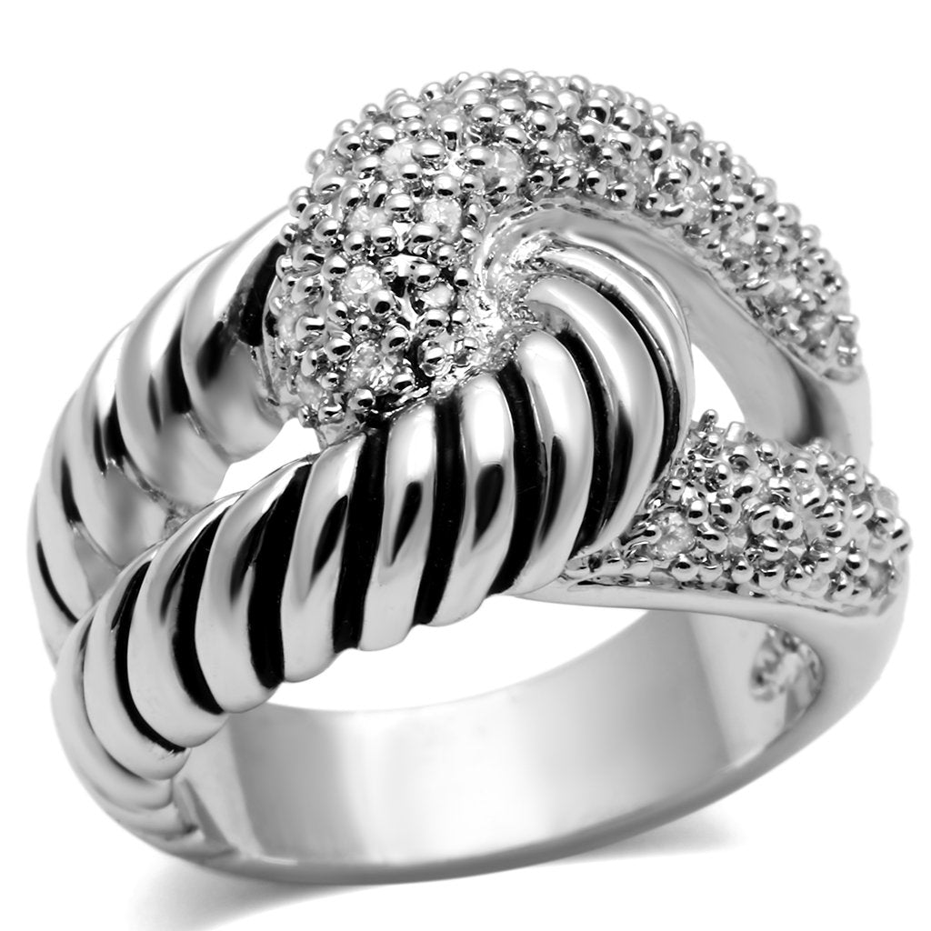 3W298 - Rhodium Brass Ring with AAA Grade CZ  in Clear-0