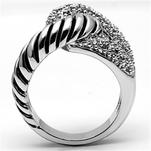 3W298 - Rhodium Brass Ring with AAA Grade CZ  in Clear-2