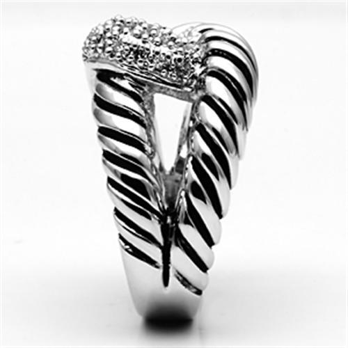 3W298 - Rhodium Brass Ring with AAA Grade CZ  in Clear-3