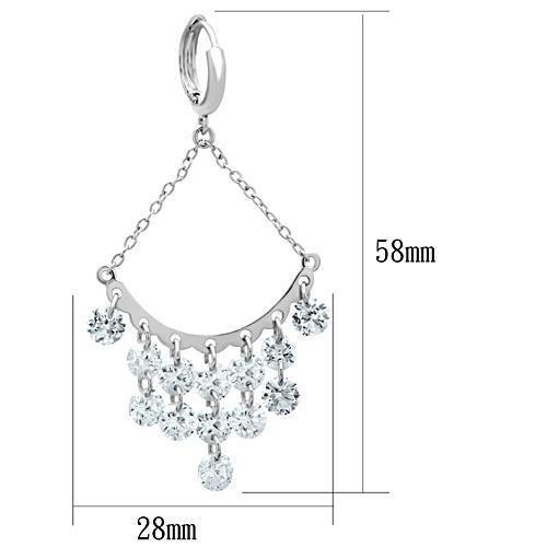 3W300 - Rhodium Brass Earrings with AAA Grade CZ  in Clear-1