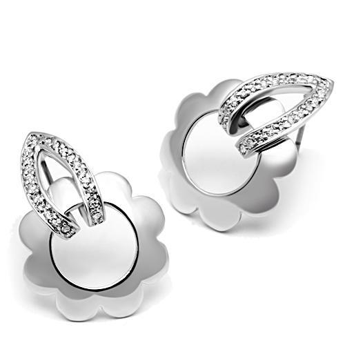 3W302 - Rhodium Brass Earrings with AAA Grade CZ  in Clear-2