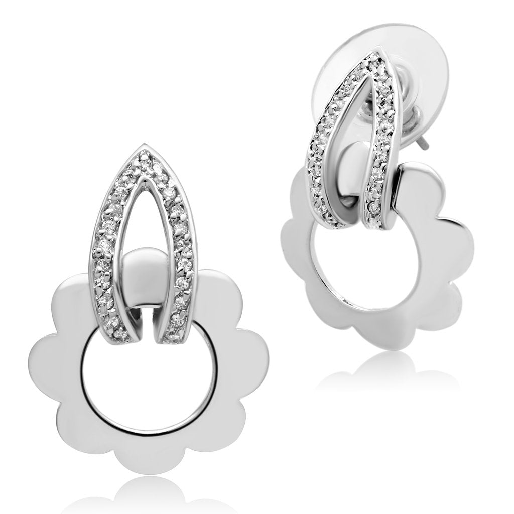 3W302 - Rhodium Brass Earrings with AAA Grade CZ  in Clear-0