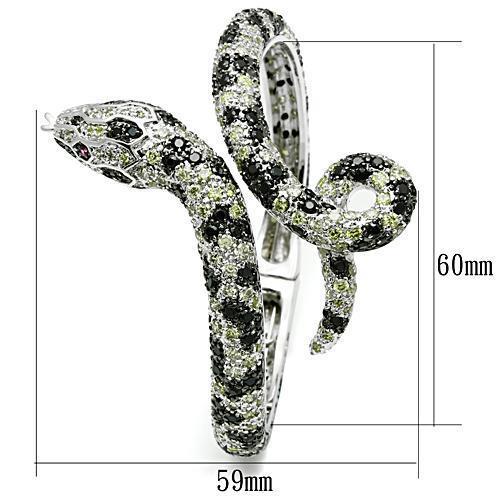 3W303 - Rhodium + Ruthenium Brass Bangle with AAA Grade CZ  in Multi Color-1