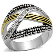 3W305 - Reverse Two-Tone Brass Ring with AAA Grade CZ  in Clear-0