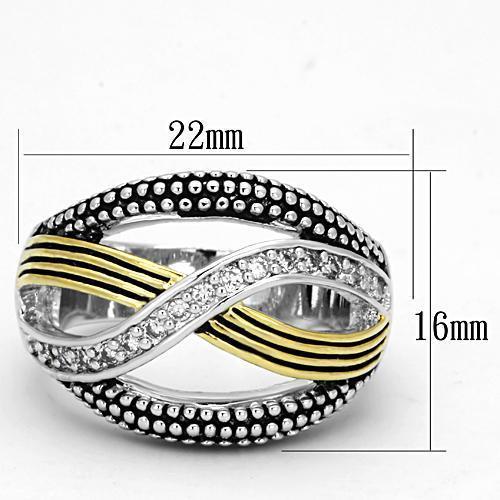 3W305 - Reverse Two-Tone Brass Ring with AAA Grade CZ  in Clear-1