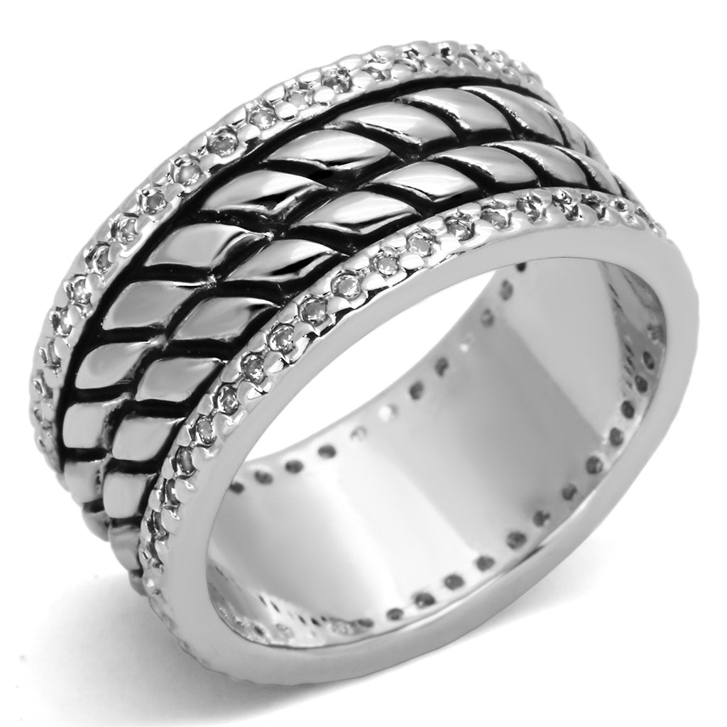 3W306 - Rhodium Brass Ring with AAA Grade CZ  in Clear-0