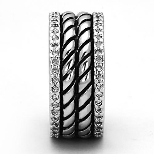 3W306 - Rhodium Brass Ring with AAA Grade CZ  in Clear-3