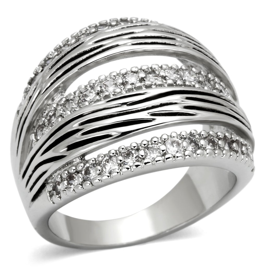 3W307 - Rhodium Brass Ring with AAA Grade CZ  in Clear-0