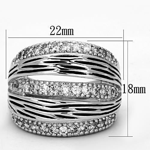 3W307 - Rhodium Brass Ring with AAA Grade CZ  in Clear-1