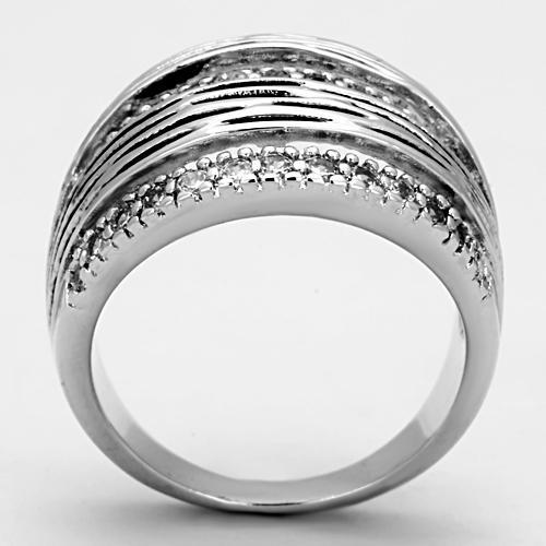 3W307 - Rhodium Brass Ring with AAA Grade CZ  in Clear-2