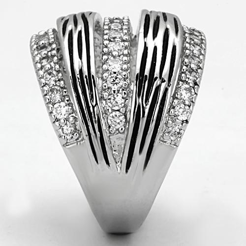 3W307 - Rhodium Brass Ring with AAA Grade CZ  in Clear-3
