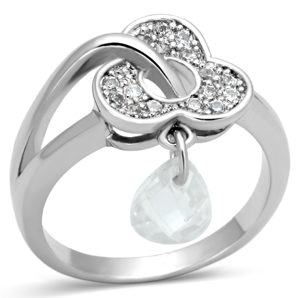 3W312 - Rhodium Brass Ring with AAA Grade CZ  in Clear-0