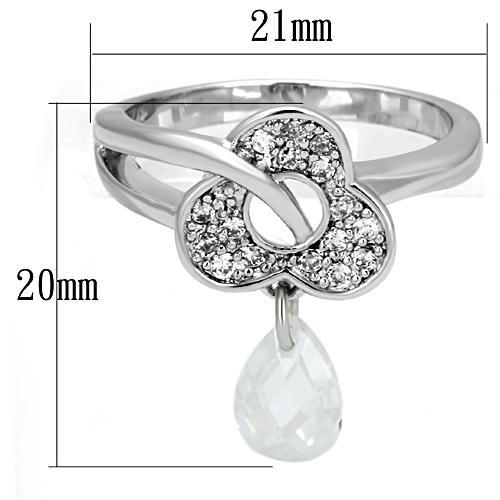 3W312 - Rhodium Brass Ring with AAA Grade CZ  in Clear-1