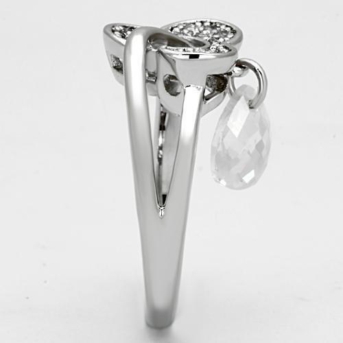3W312 - Rhodium Brass Ring with AAA Grade CZ  in Clear-3