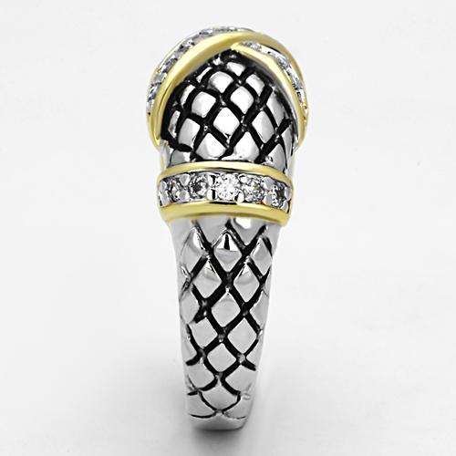3W314 - Reverse Two-Tone Brass Ring with AAA Grade CZ  in Clear-3