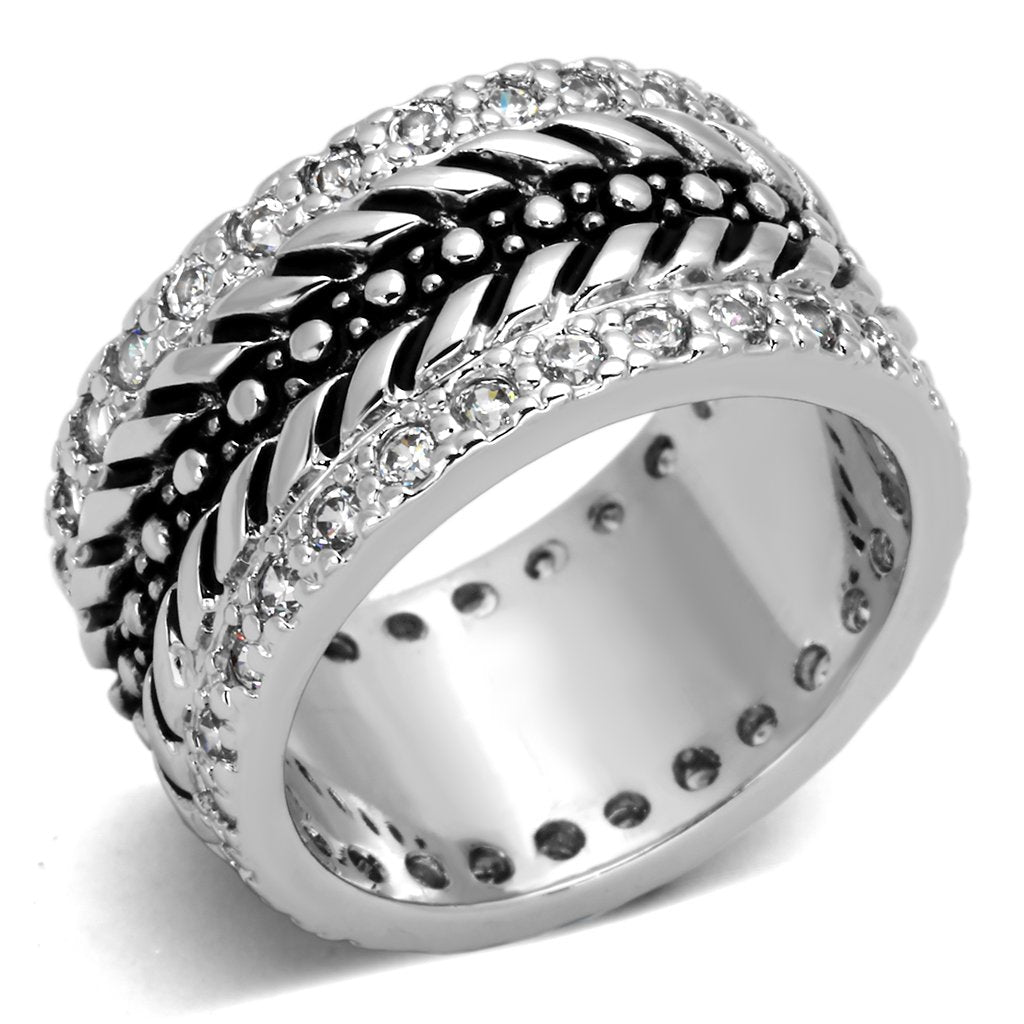 3w315 - Rhodium Brass Ring with AAA Grade CZ  in Clear-0