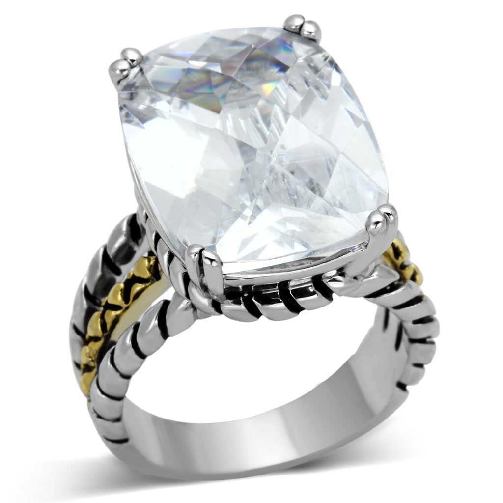3w316 - Reverse Two-Tone Brass Ring with AAA Grade CZ  in Clear-0