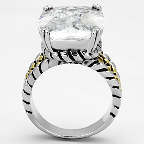 3w316 - Reverse Two-Tone Brass Ring with AAA Grade CZ  in Clear-2