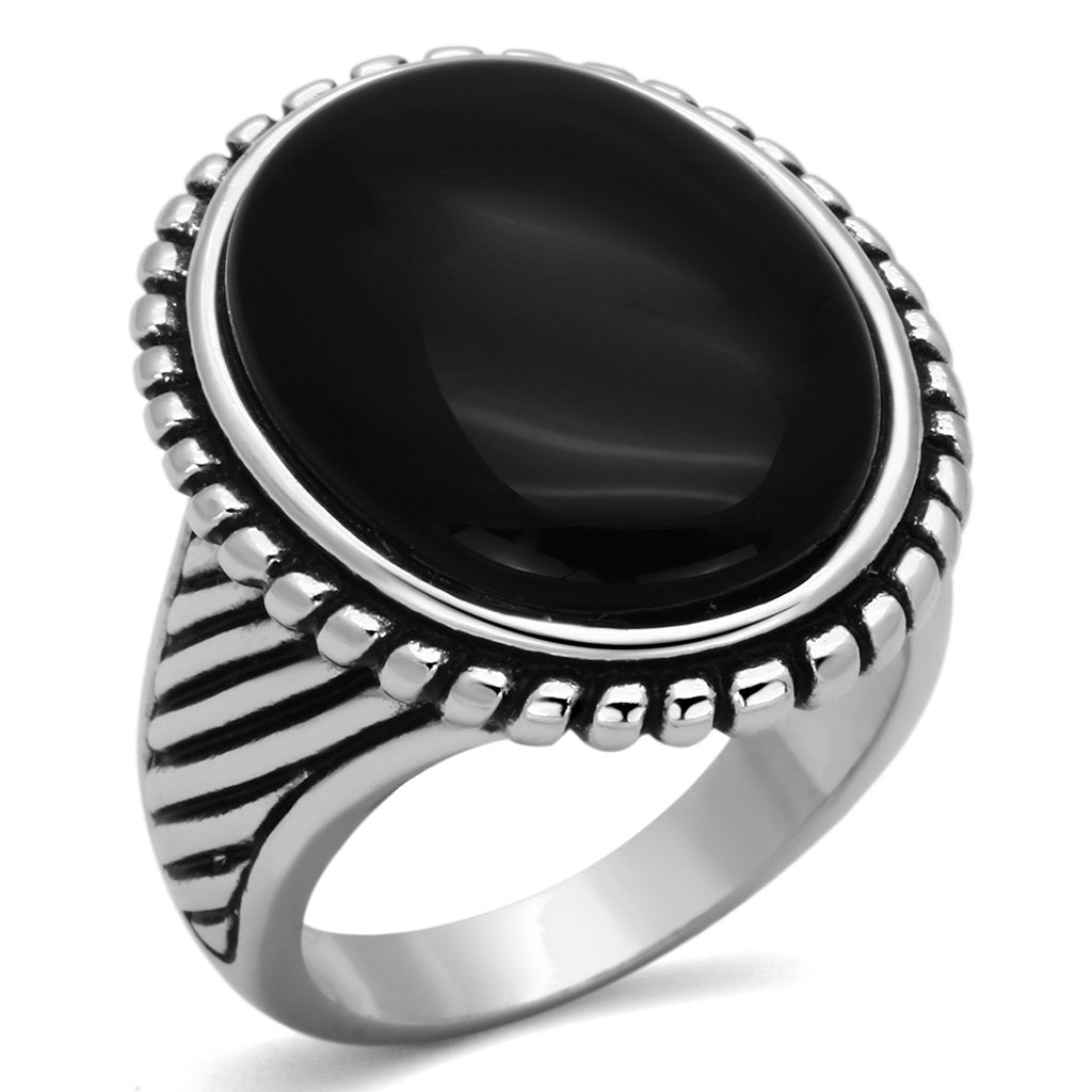3w318 - Rhodium Brass Ring with Semi-Precious Onyx in Jet-0