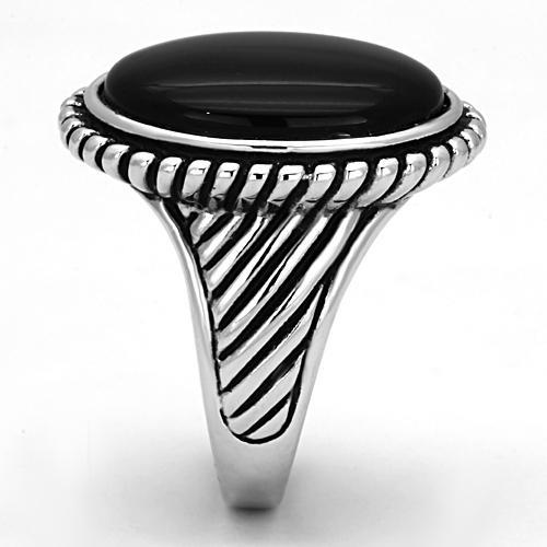 3w318 - Rhodium Brass Ring with Semi-Precious Onyx in Jet-3