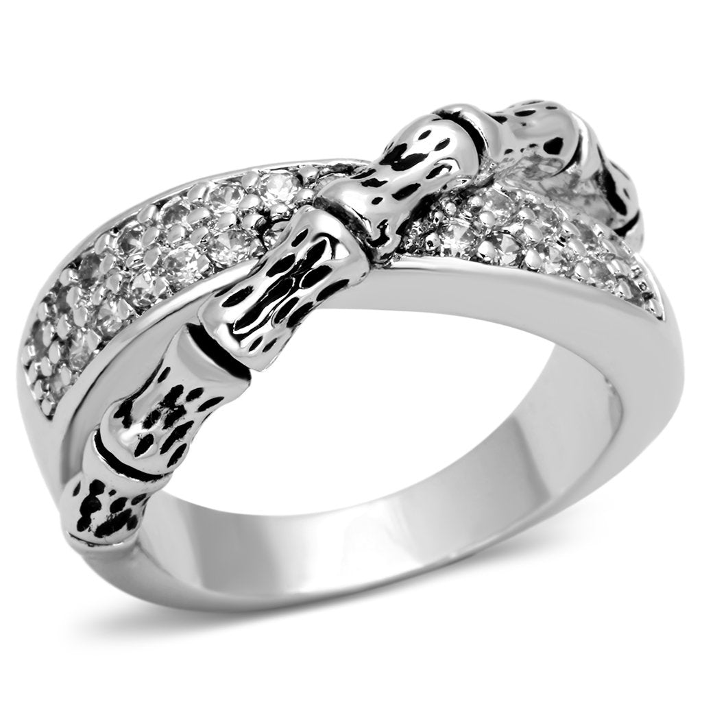 3W320 - Rhodium Brass Ring with AAA Grade CZ  in Clear-0