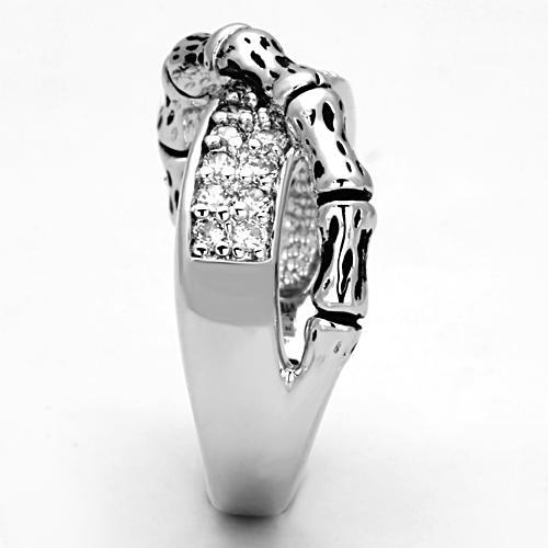 3W320 - Rhodium Brass Ring with AAA Grade CZ  in Clear-3