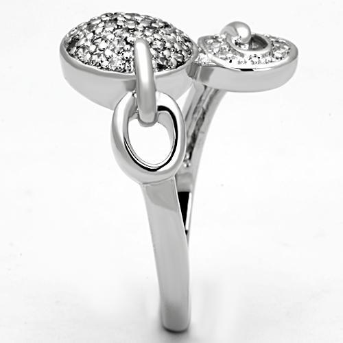 3W321 - Rhodium Brass Ring with AAA Grade CZ  in Clear-3