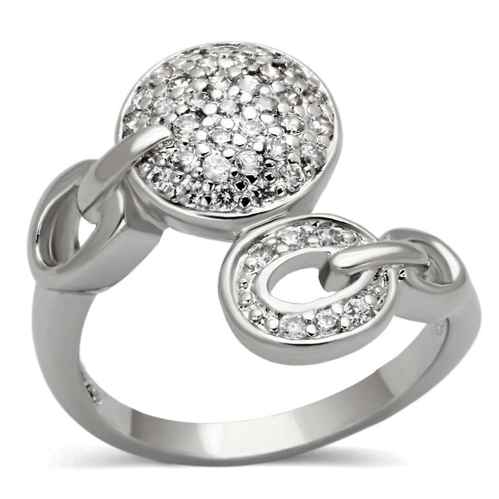 3W321 - Rhodium Brass Ring with AAA Grade CZ  in Clear-0